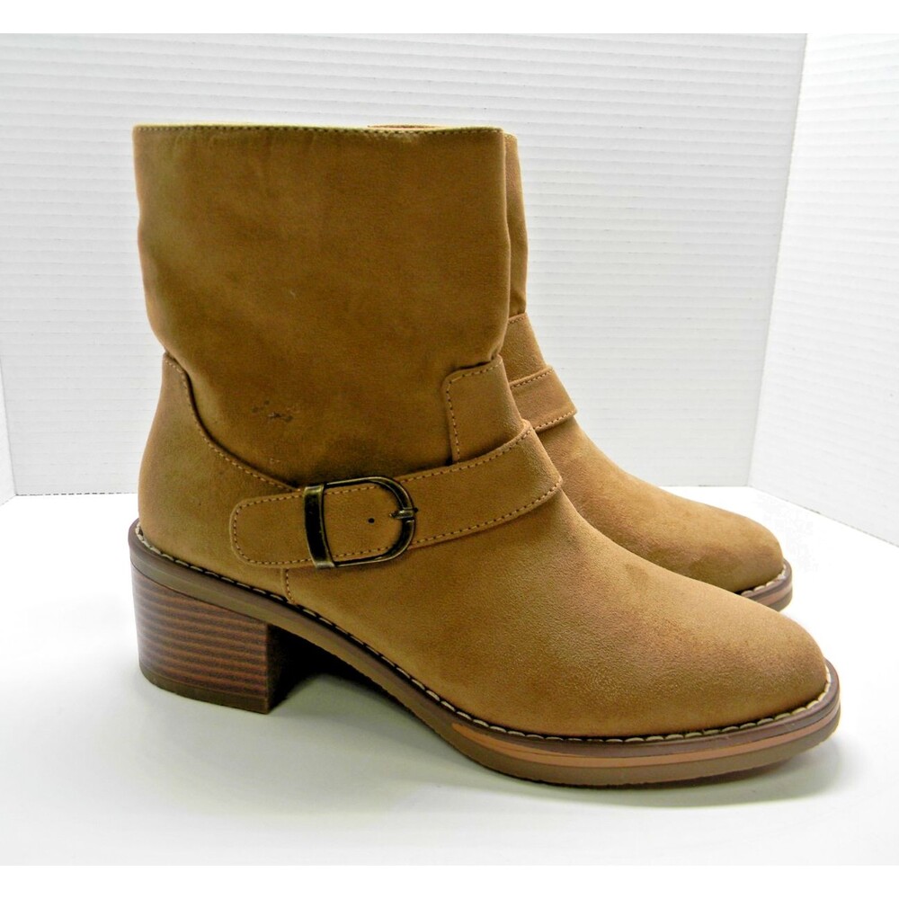 Kensie Light Brown Ankle Boots Size 8M Faux Suede Buckle SEE DESC New-Other